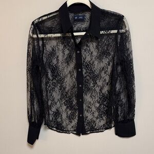 GAP Sheer Lace Button-Up Blouse Size XS